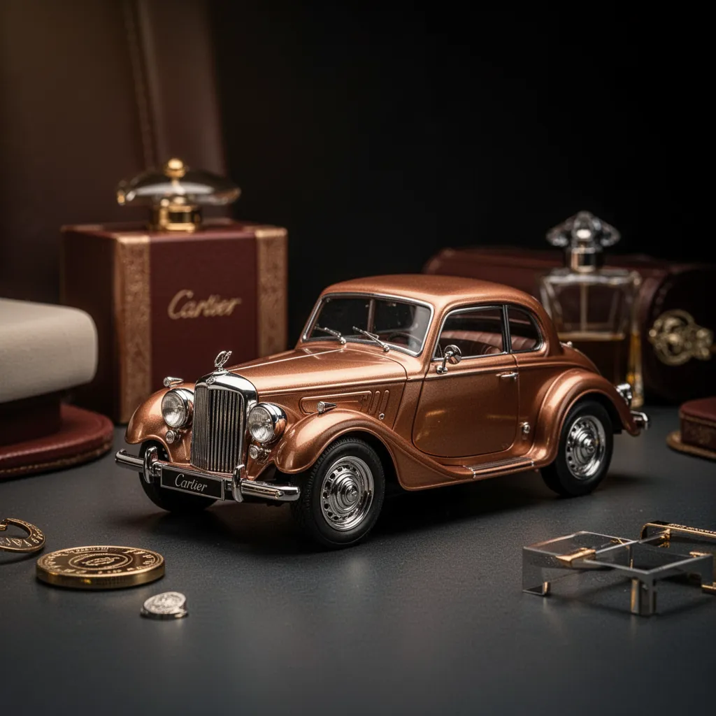 Petite voiture citadine garée dans une rue étroite avec des façades colorées en arrière-plan