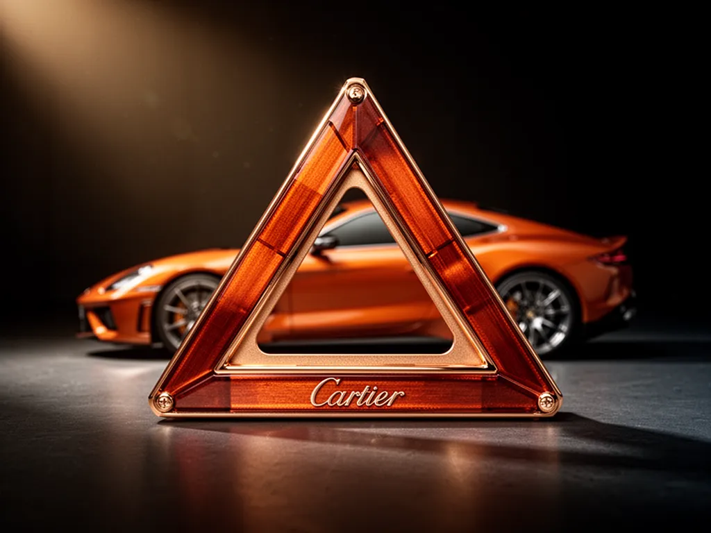 Tableau de bord de voiture avec un voyant orange en forme de triangle allumé entre le compteur de vitesse et le compte-tours